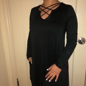 Topshop black criss-cross top long sleeve dress